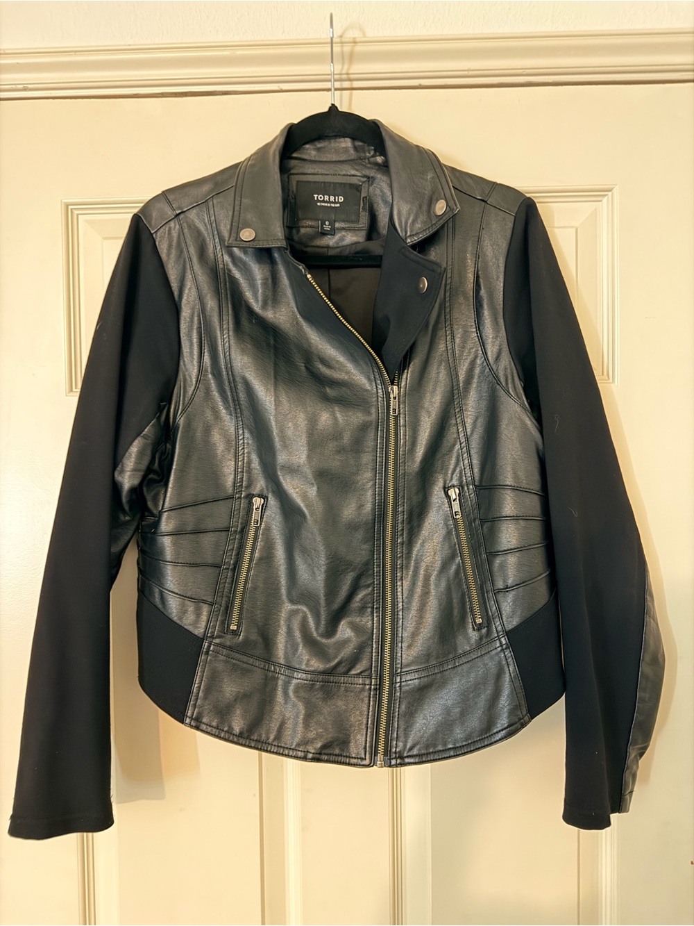 torrid Black Faux Leather Moto Jacket with Knit Sleeves